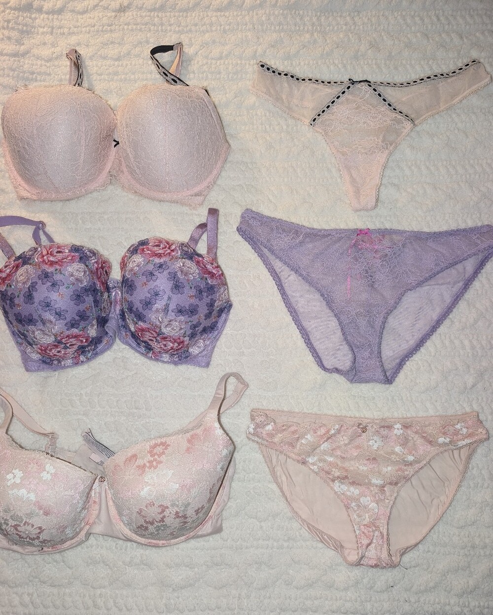 Victoria's Secret Pink and Lavender Lace Bra & Panty Set Assortment 38DDD & XL